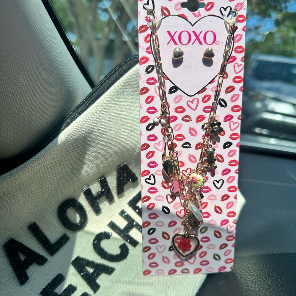 XOXO Gold and Pink Charm Necklace